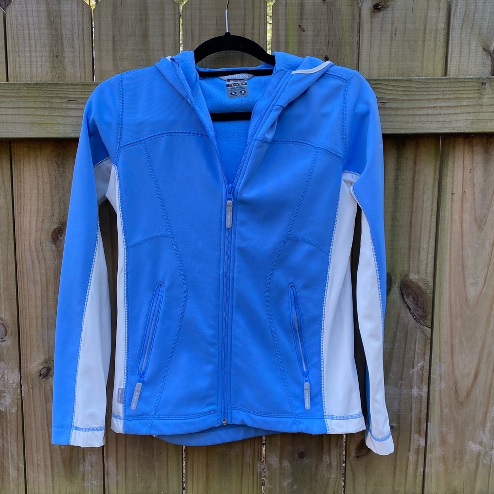 COLUMBIA Blue White Titanium Hooded Jacket Women’s Medium